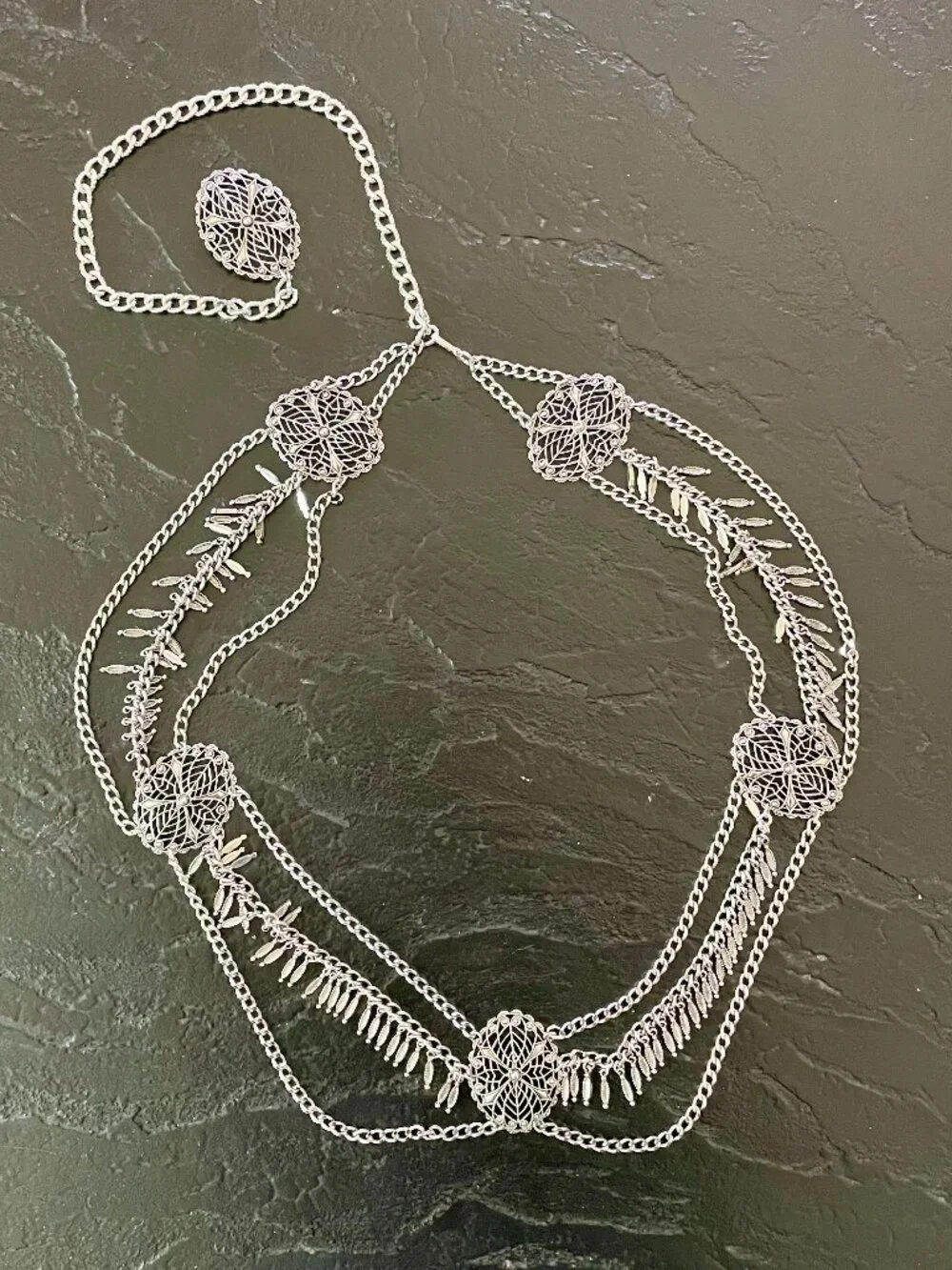 Vintage-Style Silver-Tone Metal Multi-Chain Belt